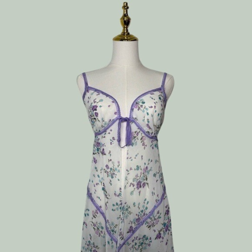 vintage california dynasty‎ lingerie 80s babydoll purple floral fairy romantic